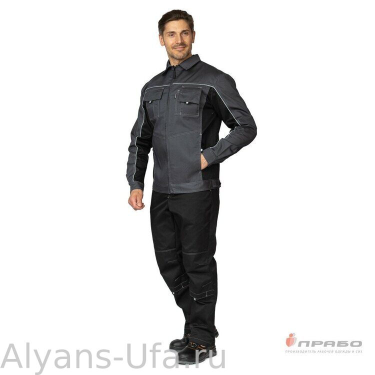 Куртка мужская летняя "Люкс" серый/чёрный/чёрный со светоотражающим кантом